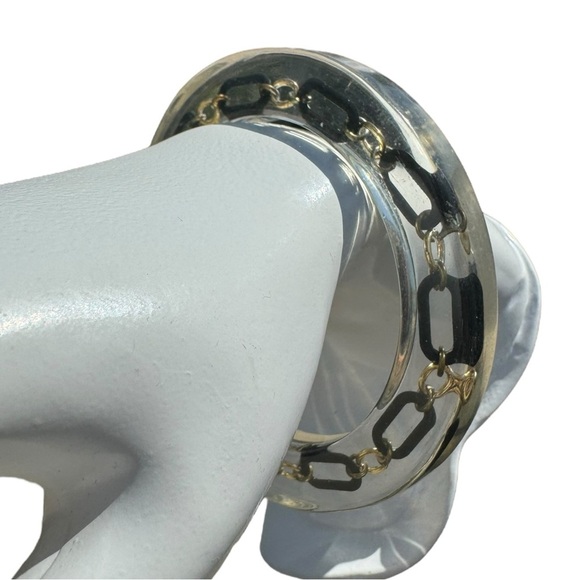 Vintage 80s Punk Acrylic Bracelet Inlay Black Chain Links - Picture 2 of 6